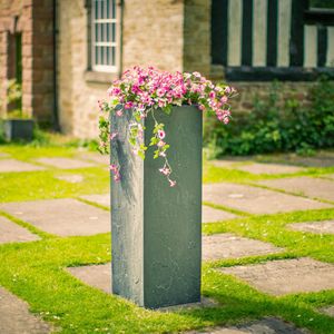 slate effect modern fibreglass garden planter tall square cubed plant pot stone look grey