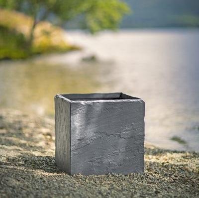 cubed garden planter in slate stone effect finish outdoor modern square