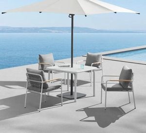4 seater modern garden patio dining set white aluminium rope weave and all weather cushions