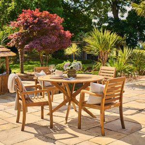 garden dining set hardwood round patio table and stacking dining chairs outdoor national trust cotswold