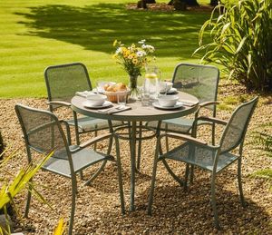 metal garden dining set 4 seater bergen round patio table and 4 stacking chairs bergen olive green
