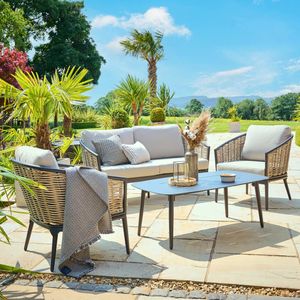 rattan weave garden sofa and armchairs lounge furniture patio outdoor all weather with grey cushions