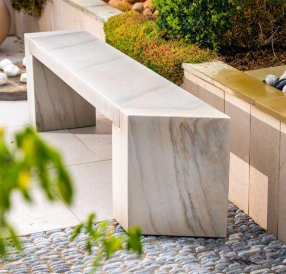 cream sandstone garden bench in natural stone