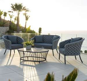 wide rope weave weatherproof modern garden lounge set sofas and armchairs