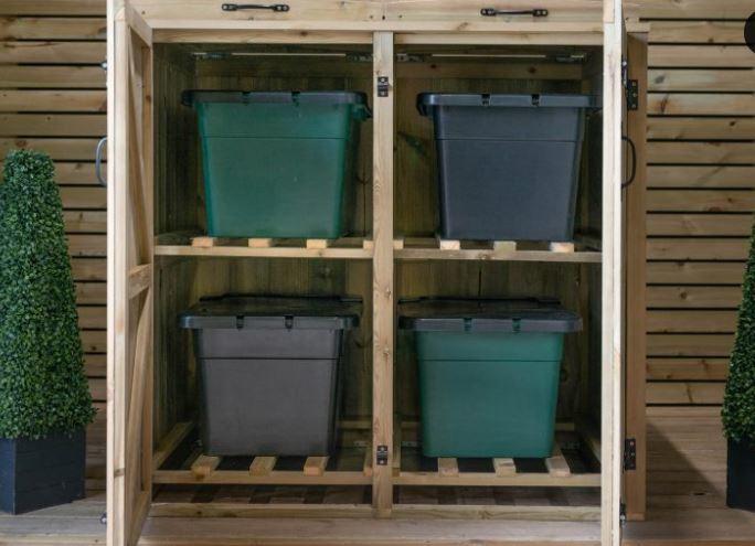 four recycling box timber storage unit
