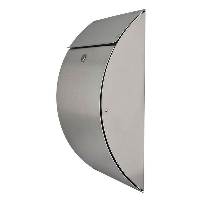 side view of modern contemporary stainless steel letter box mailbox post box