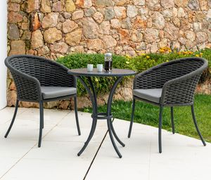 bistro garden cafe set table aluminium and all weather braided rope weave garden dining chairs