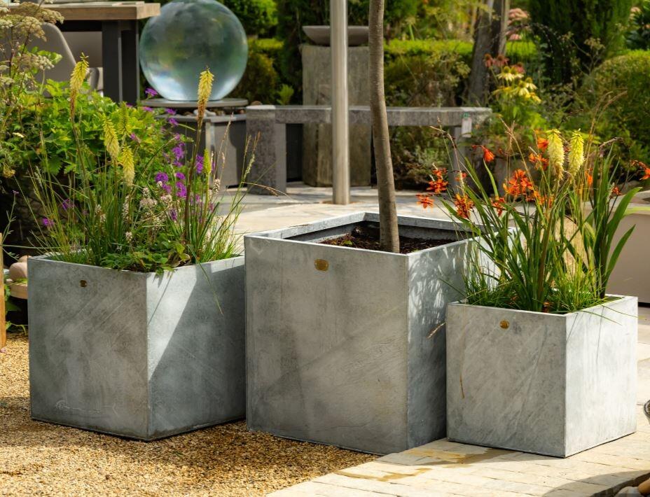 zinc metal cubes square modern garden planters
