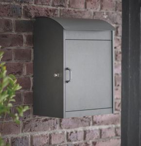 modern parcel box in metal charcoal grey for safe storage of large letters and parcels