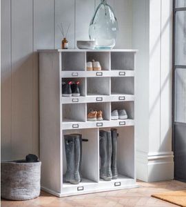 welly boot and shoe storage lockers for hallways and boot rooms in whitewash spruce wood for indoor use