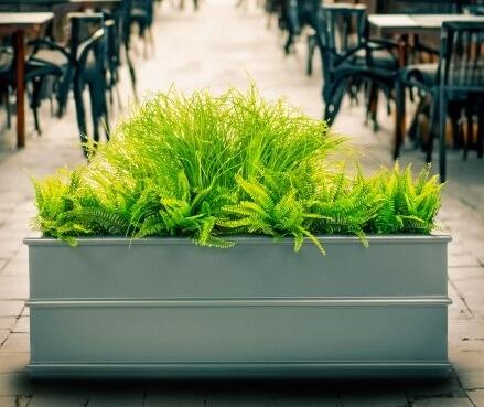 fibreglass trough planter in matt grey for modern contemporary and classic traditional garden designs