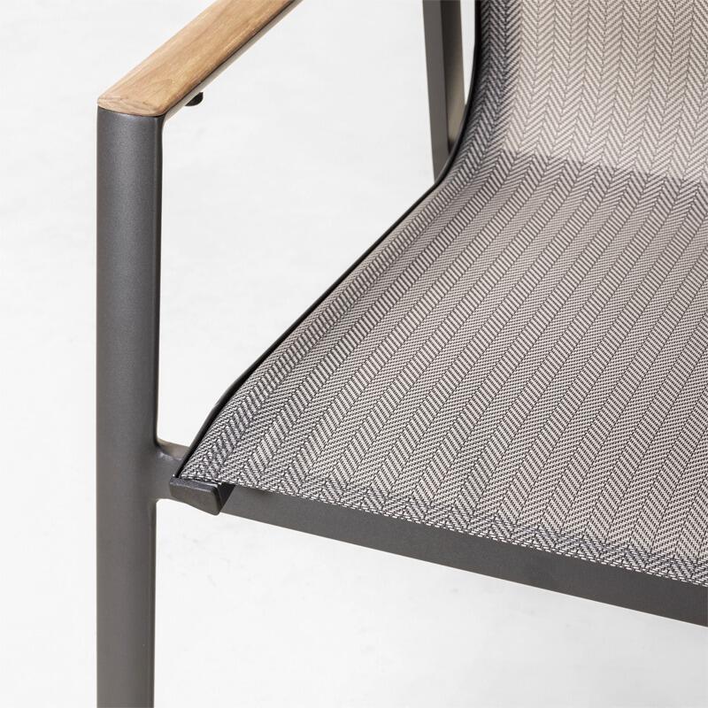 sling and aluminium stacking garden dining chair all weather fabric detail herringbone aspen