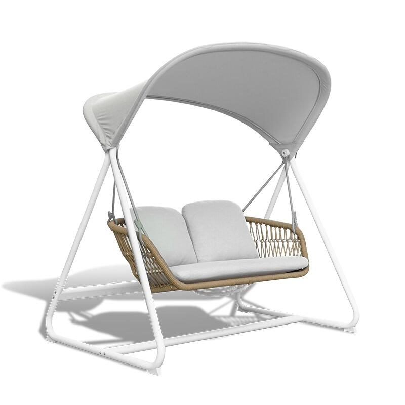 white modern garden swing seat double all weather rattan rope weave moon canopy