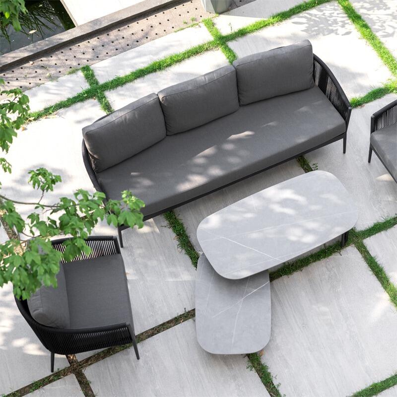 garden sofa and armchair aluminium set modern rattan wicker all weather cushions charcoal and ebony outdoor patio lounging moon