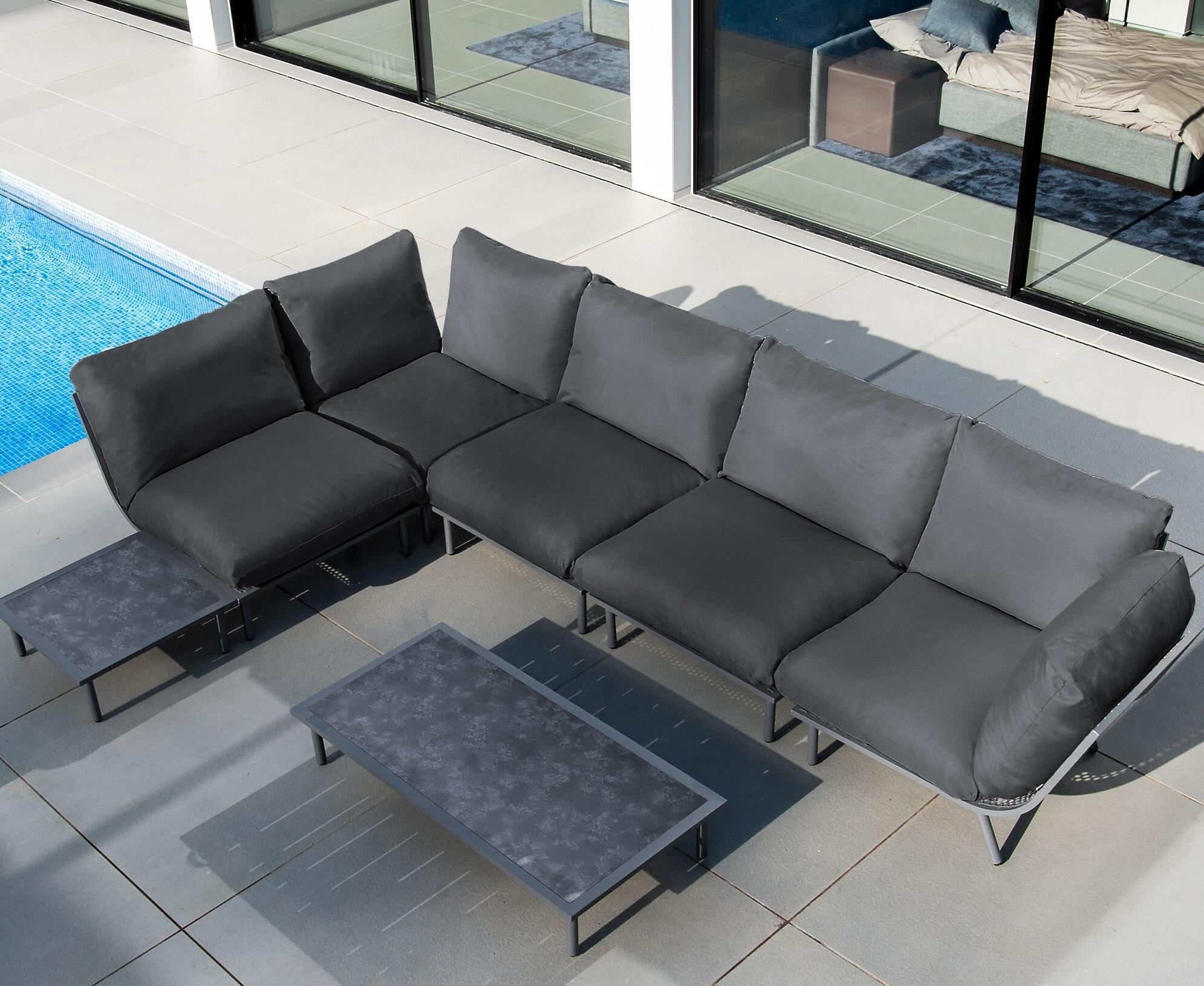 modular garden lounge sofa set grey all weather cushions metal frames patio lounging beach