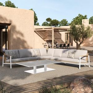 garden modular corner sofa sets all weather fabric cushions and aluminium metal framed sand white