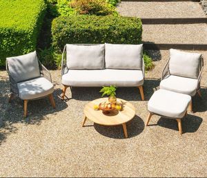 garden lounge sofa set armchairs all weather rope weave light grey cushions sempre