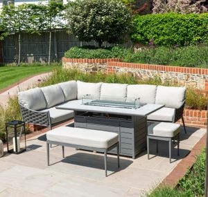 rectangle garden corner sofa casual lounge wide rope with aluminium dining table with integrated firepit torino grey