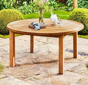 modern round teak garden dining table 8 seater hardwood outdoor patio furniture churn 4 seater