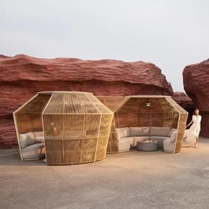 luxury garden living pod structure twisted rope patio outdoor dining sand atmosphere