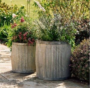ribbed metal garden planters modern steel garden outdoor pots vence