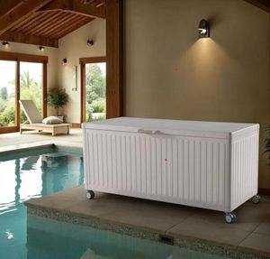 modern white garden storage box outdoor cushion box aluminium all weather with wheels