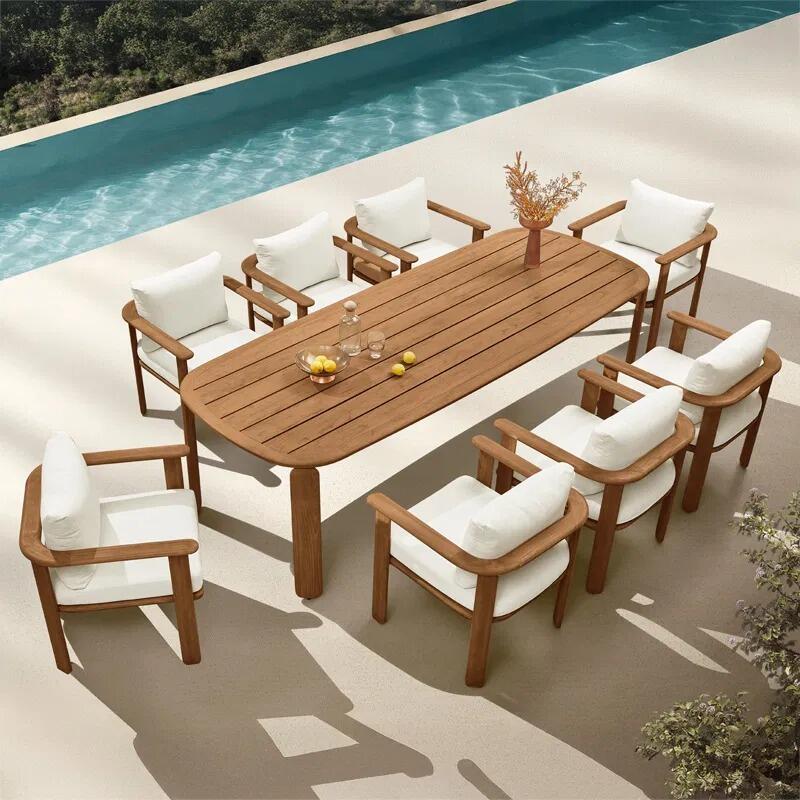 Modern Teak Garden Dining Table and Chairs Set with All Weather ...