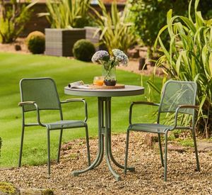 garden table olive green metal mesh bistro cafe round table and dining chairs patio outdoor bergen furniture