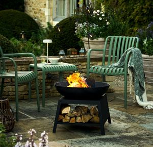 garden fire pit log store patio outdoor modern square sarsden firepit bowl