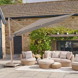 3 m square cantilever garden parasol teak pole stone canopy premium quality tilt parasol cloud
