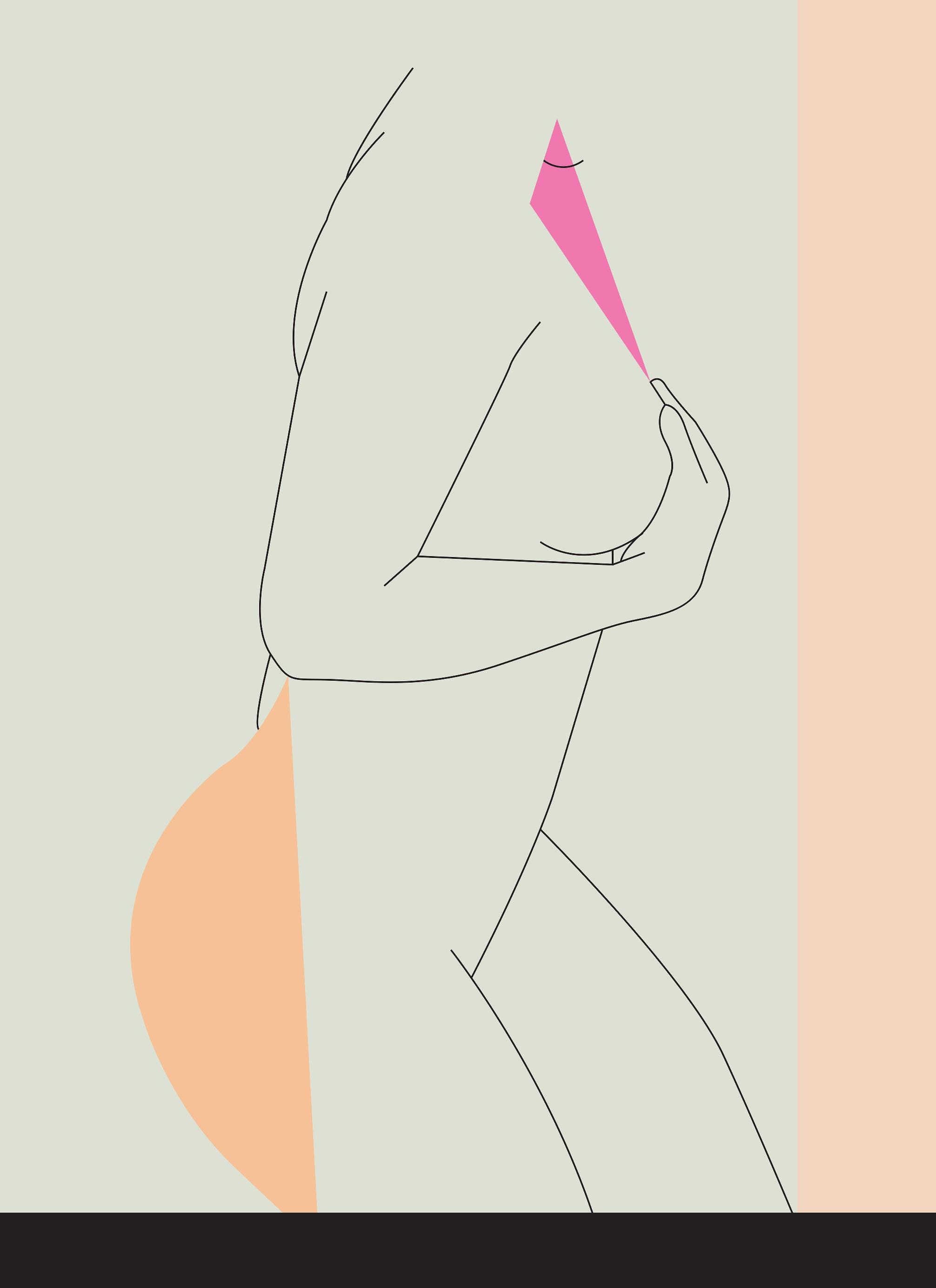 An abstract digital illustration print by Clarrie-Anne on eco fine art paper titled Body showing the side view of a woman drawn as a line drawing with abstract shapes.