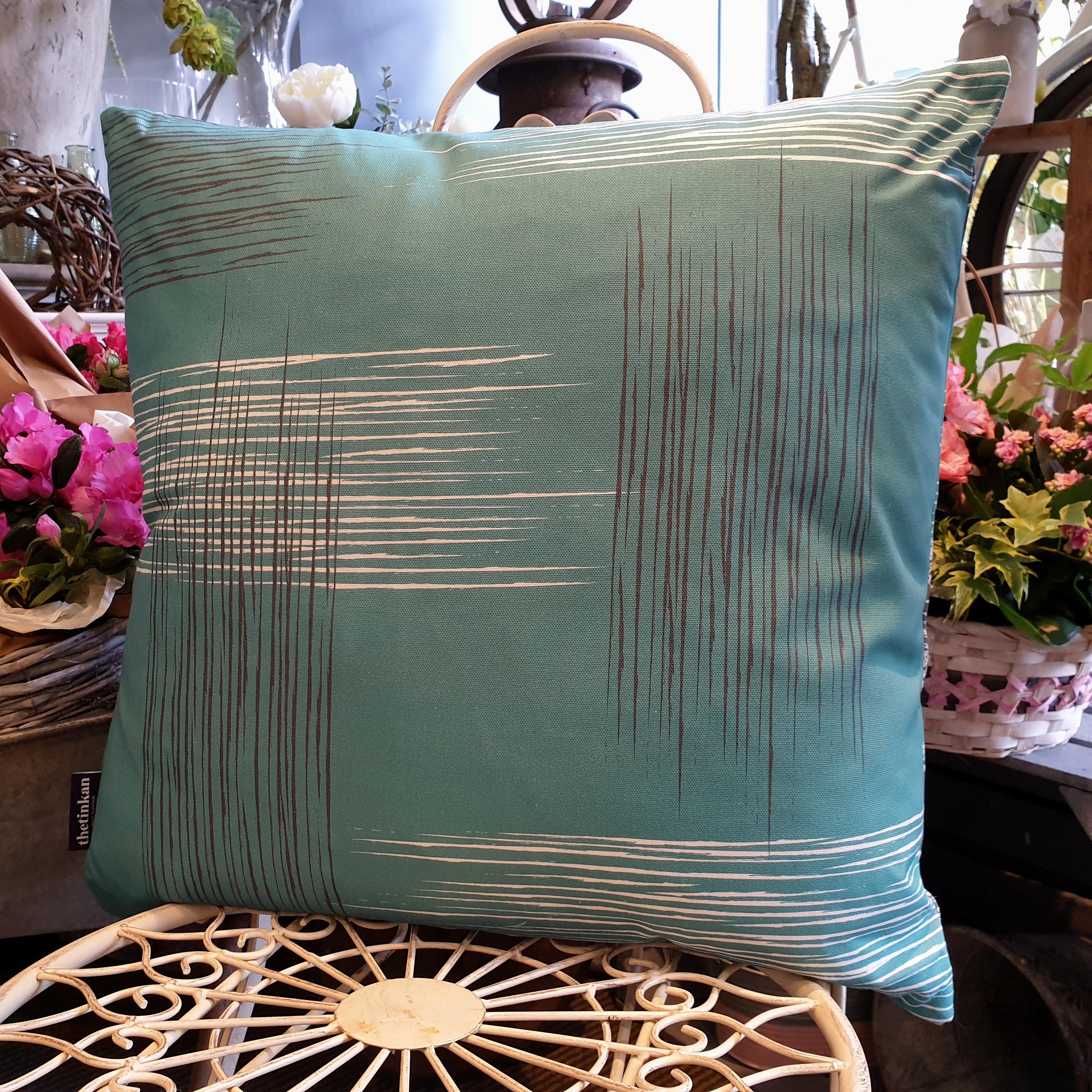 Double-sided aqua teal 51cm square retro themed cushion with artistic grey and white shards designed by thetinkan. Available with an optional luxury cushion inner pad. VIEW PRODUCT >>