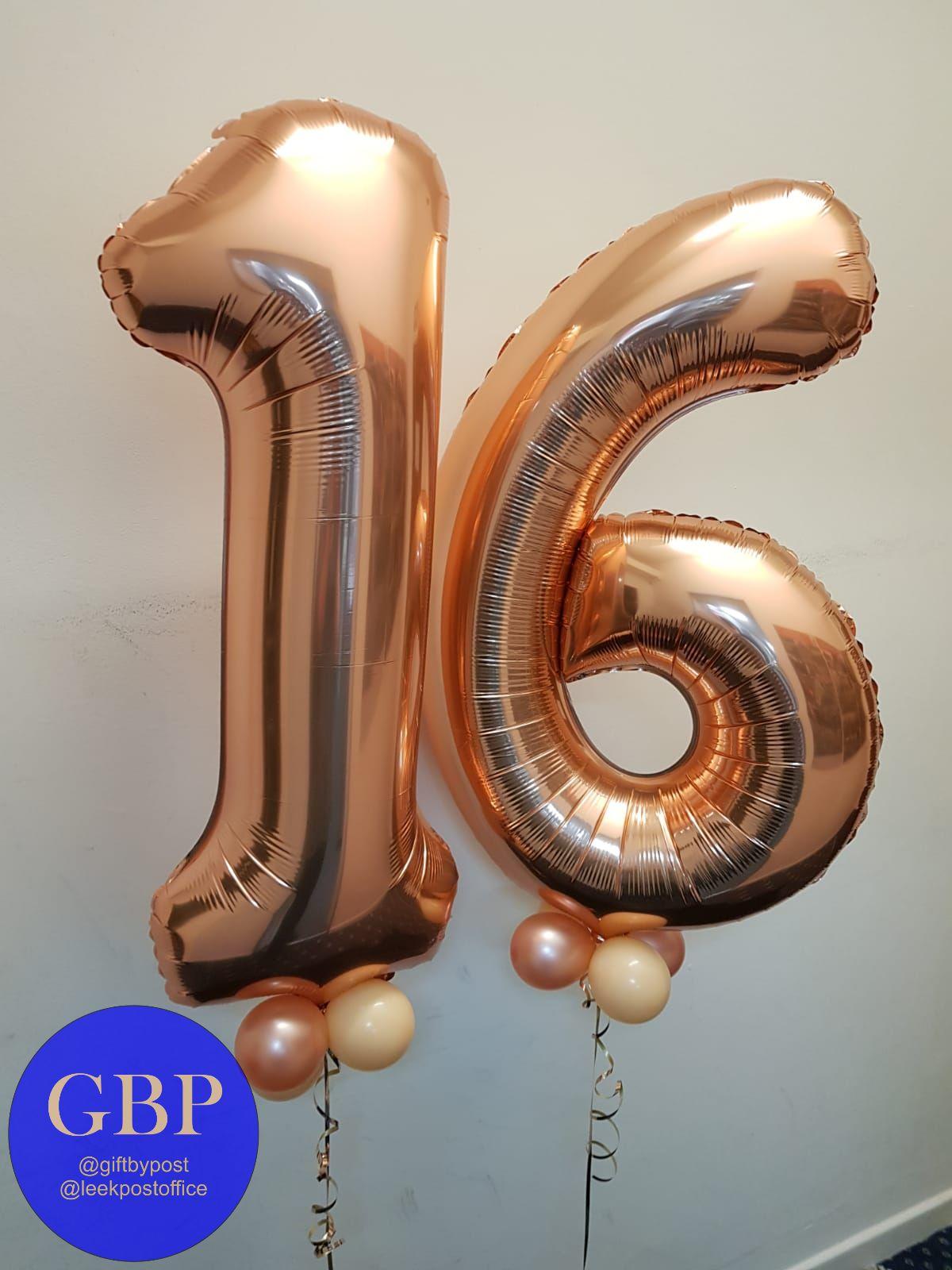 Large Numbers Balloons, Age 16, Rose Gold, Cluster