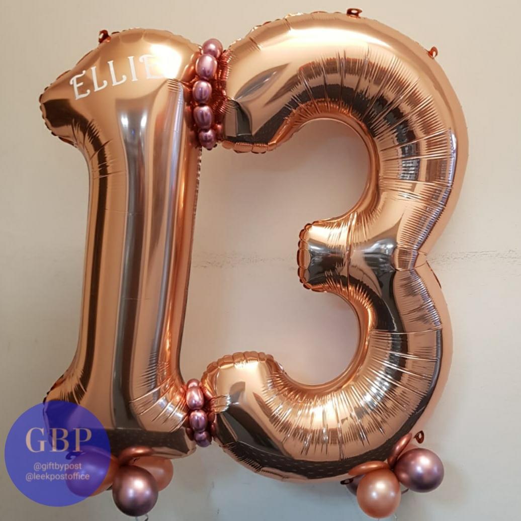 Large Number Balloon Inflated Tied Together Age 13, Rose Gold