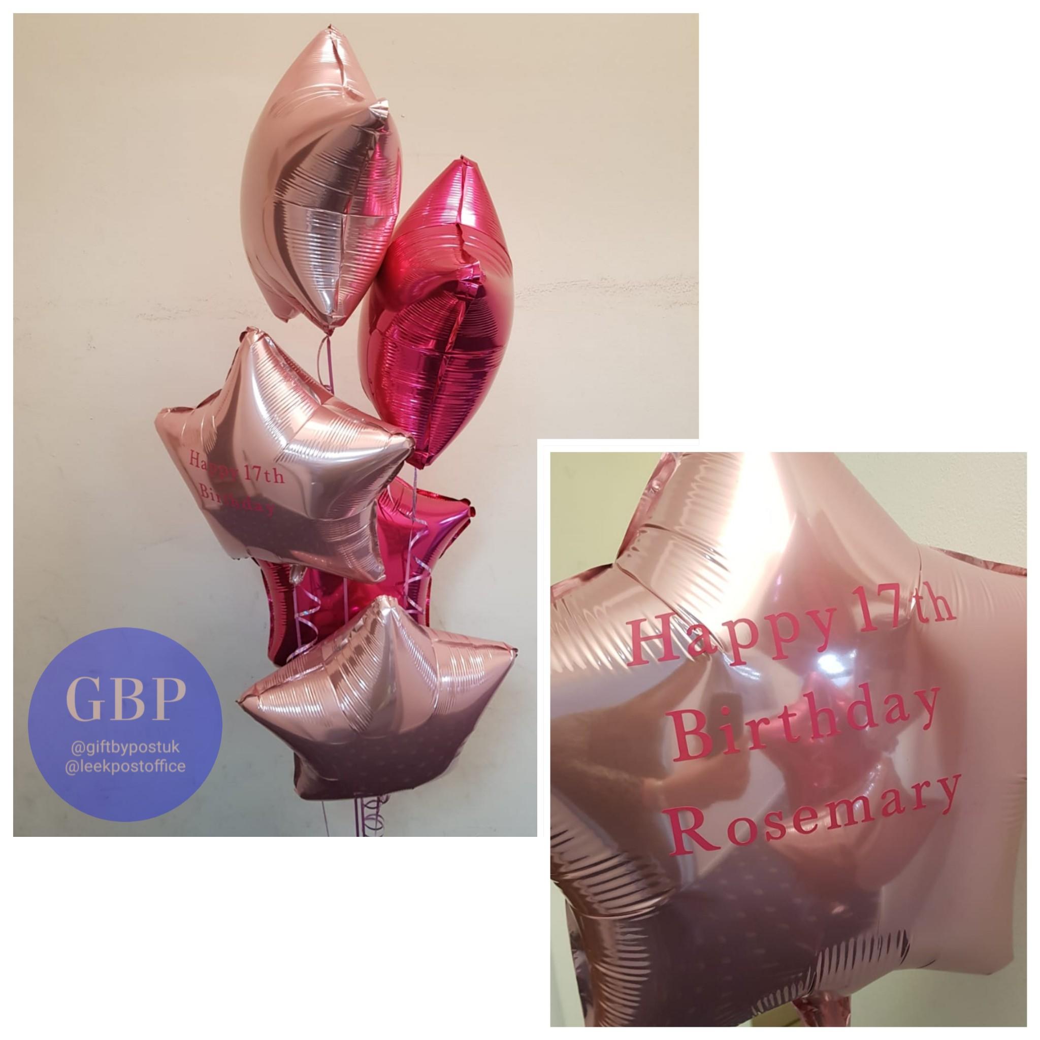 5 star balloons, personalised, pink