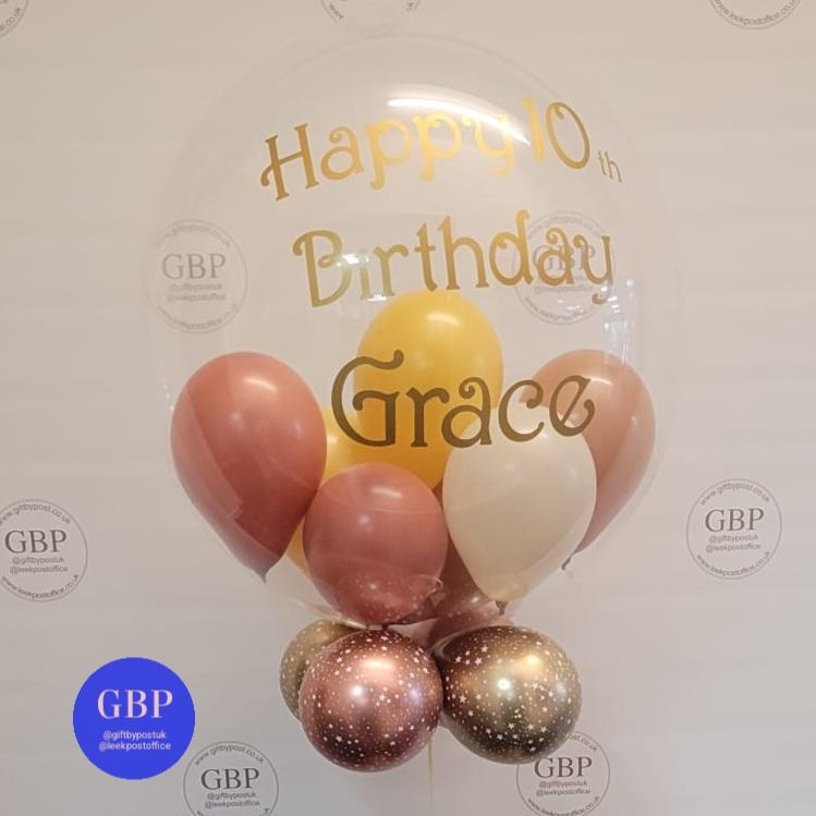 Bubble balloon, contains small balloons, personalised, autumnal colours