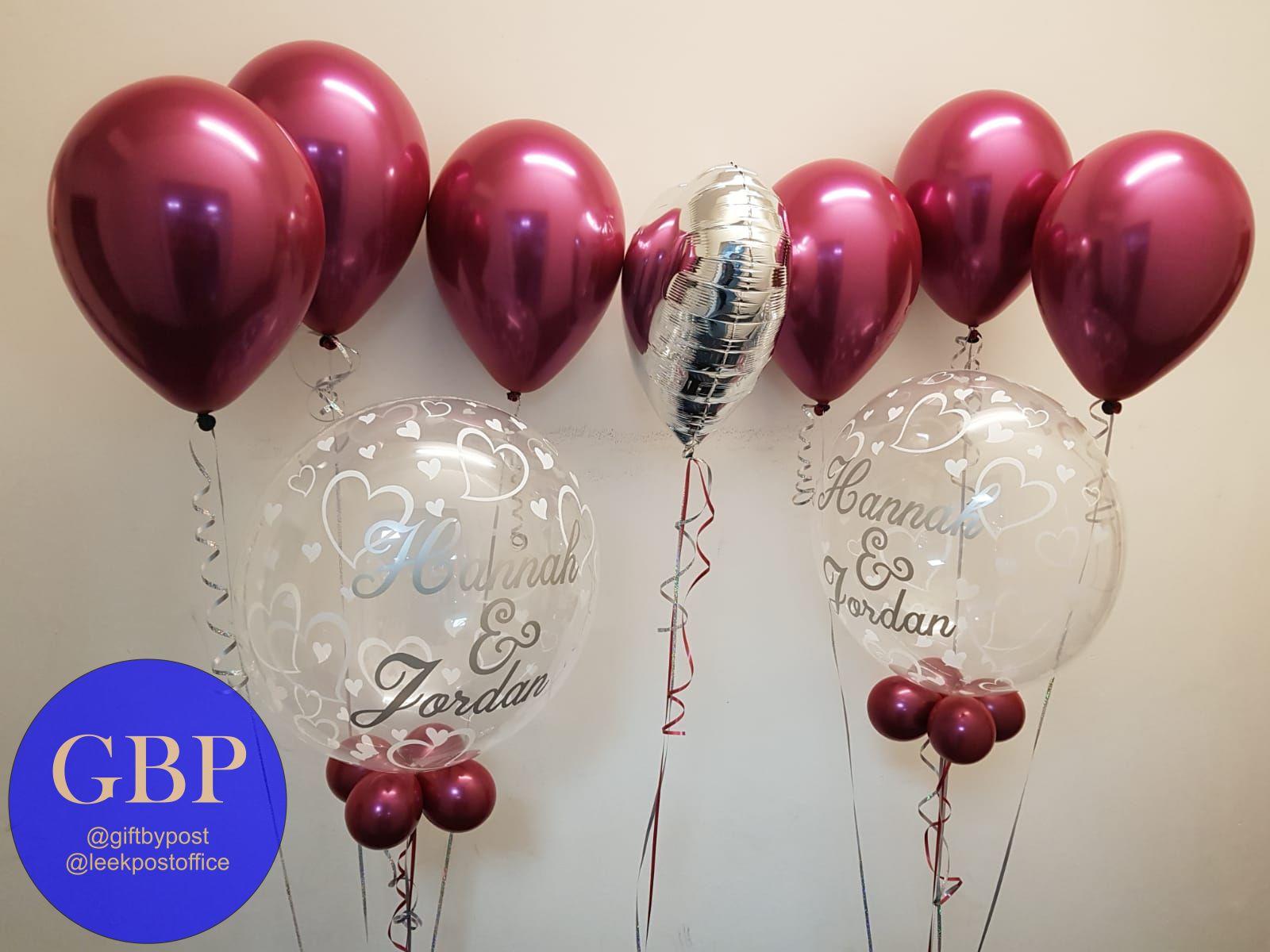 wedding day balloons bubble burgundy and silver