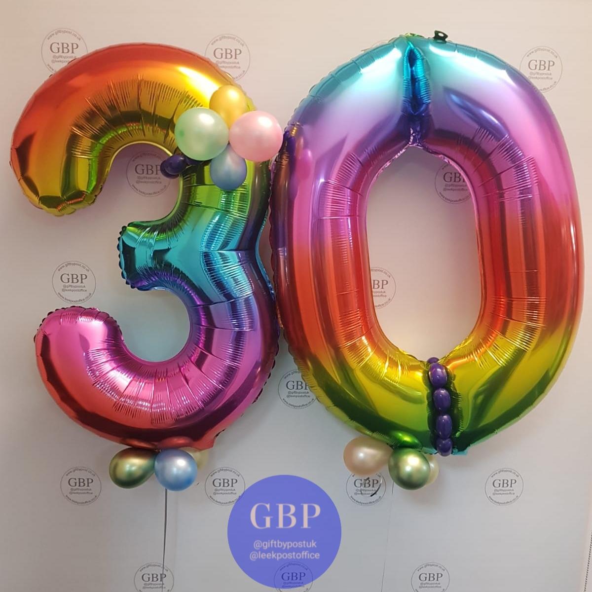 Large Number Balloon Inflated Tied Together Age 30, Multi Coloured
