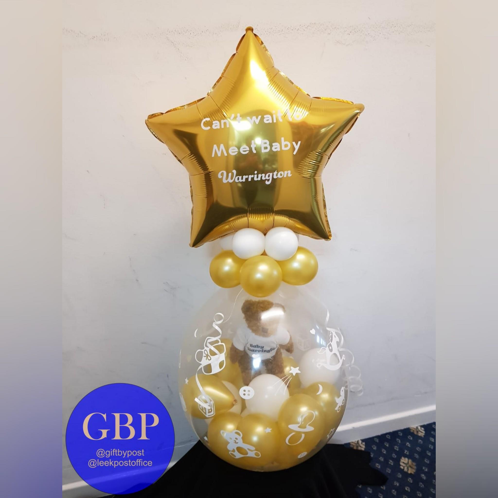 Teddy in a balloon, personalised foil and t-shirt