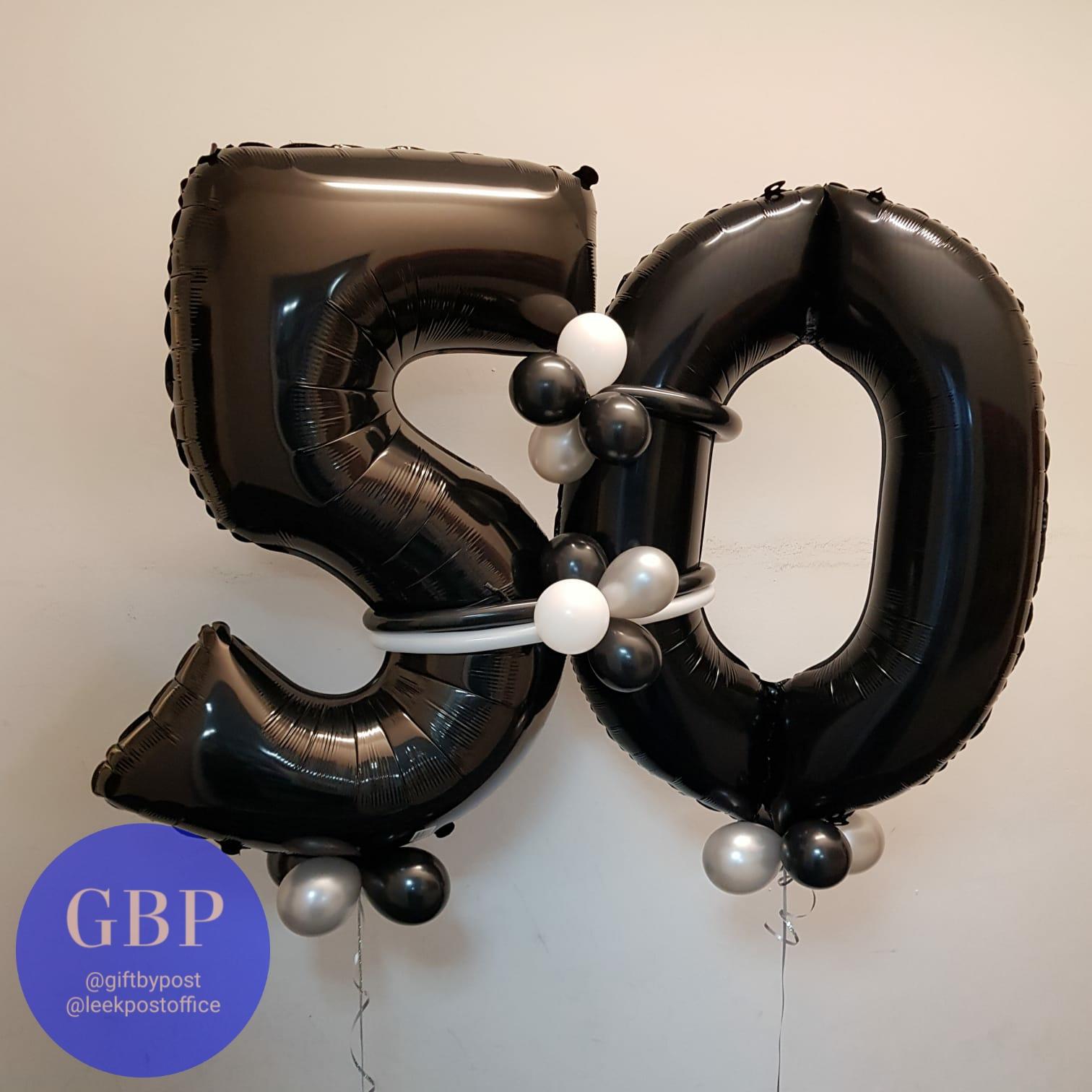 Large Number Balloon Inflated Tied Together Age 50, Black