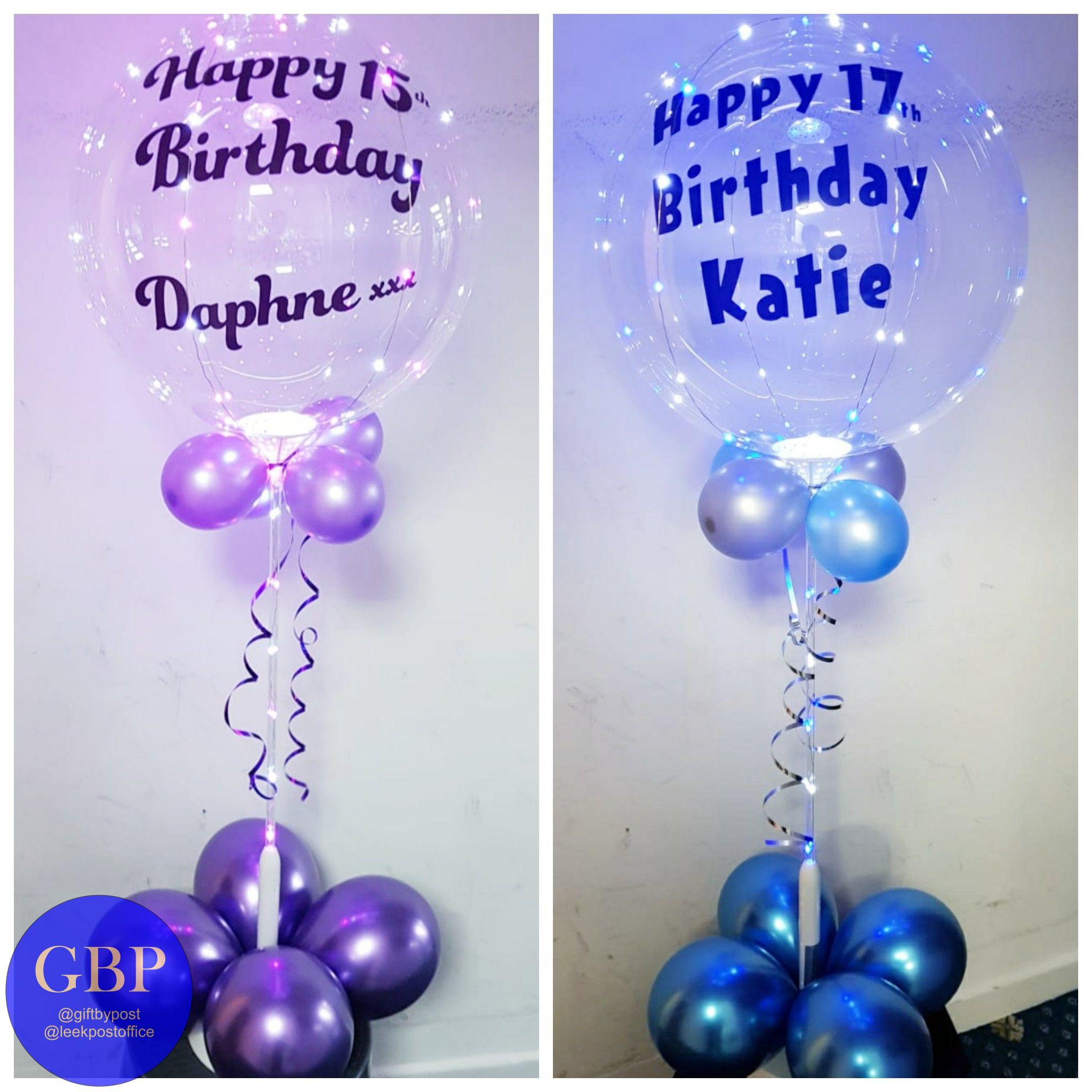 Happy Birthday LED, Light Up Balloon, Purple and Blue