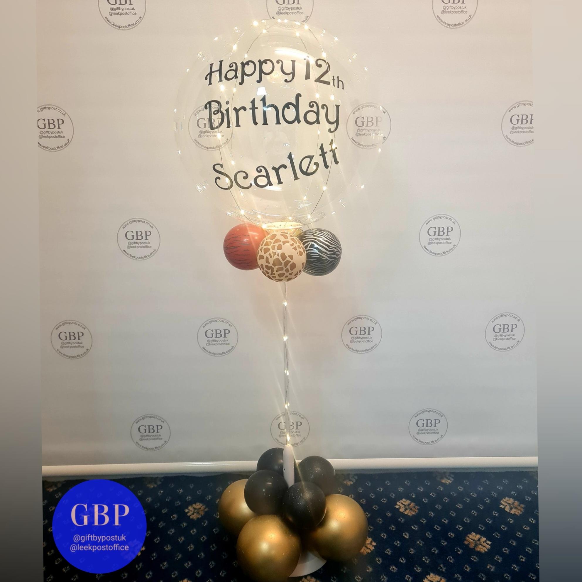 Happy Birthday LED, Light Up Balloon, Animal Print