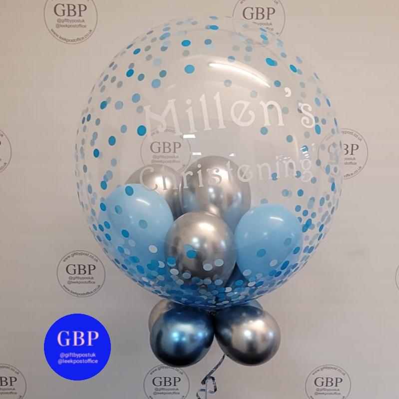 Christening Bubble Balloon, Blue and Silver