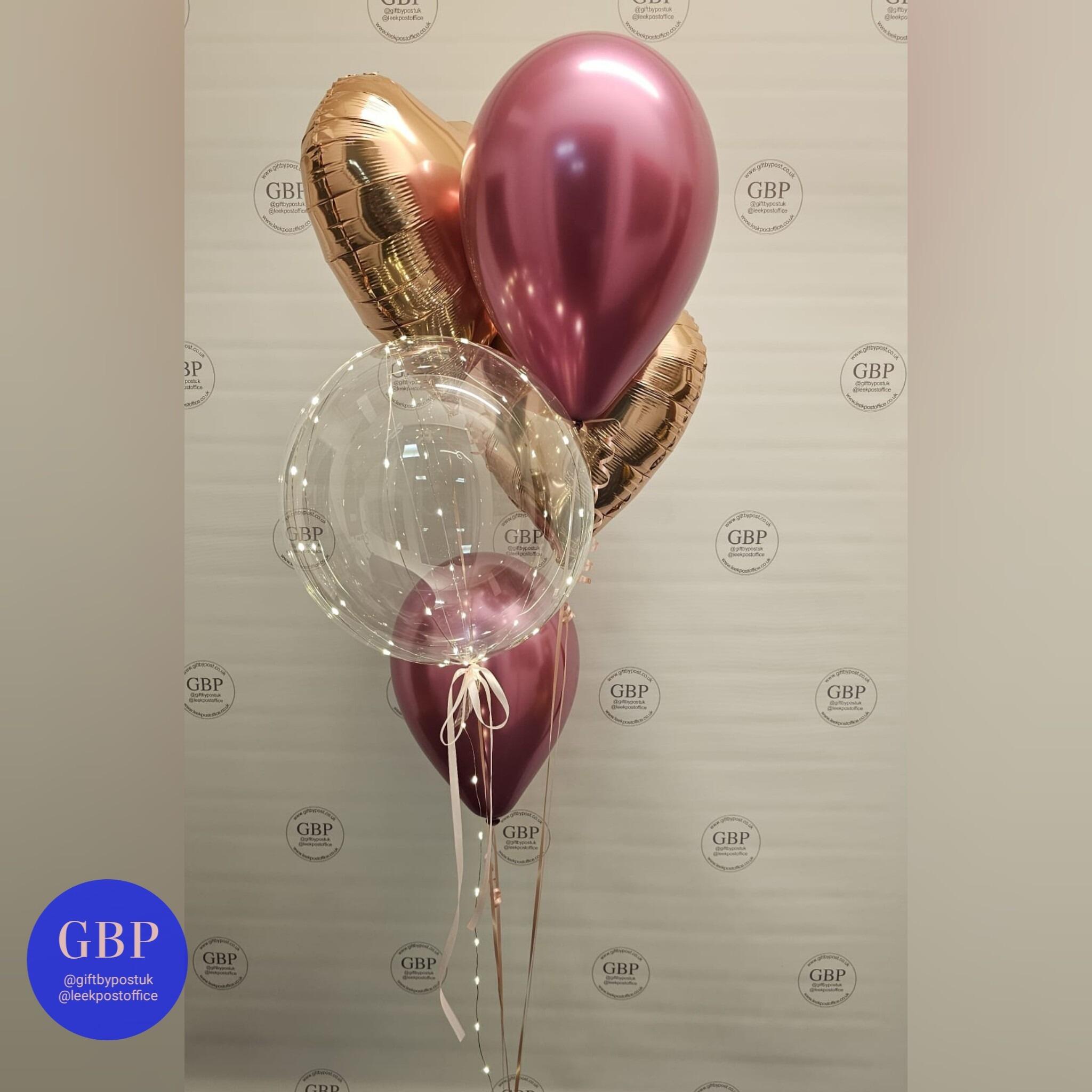 LED Helium Balloon Bouquet - 1 Led, 2 Latex & 2 Foil