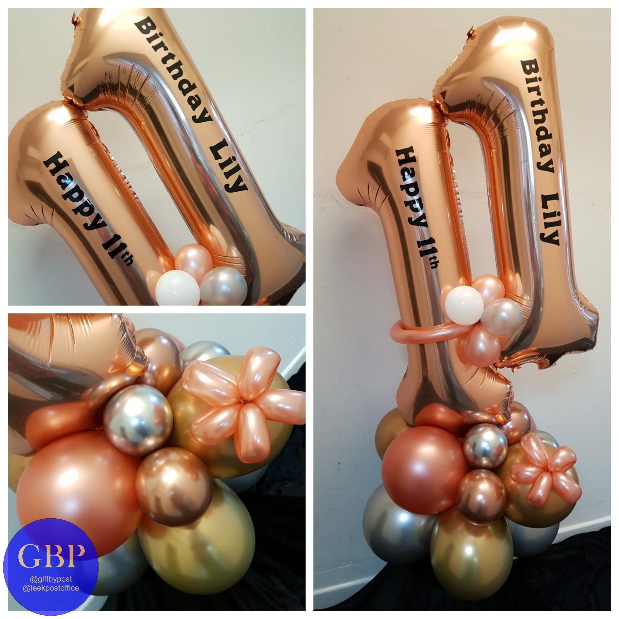 Large Numbers Balloon on a base, Age 11 Rose Gold
