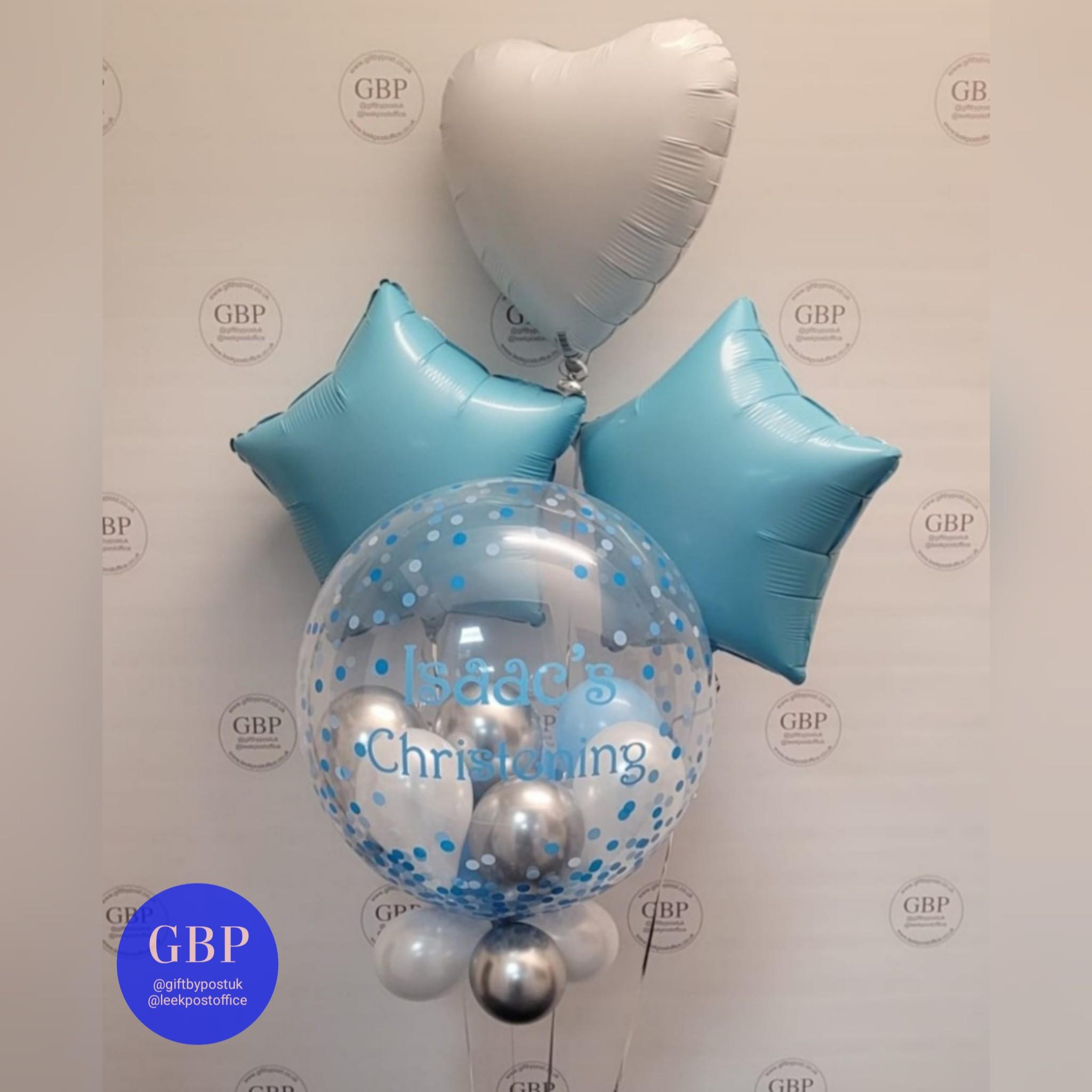 Christening Bubble Balloon, Blue and Silver with 3 foils