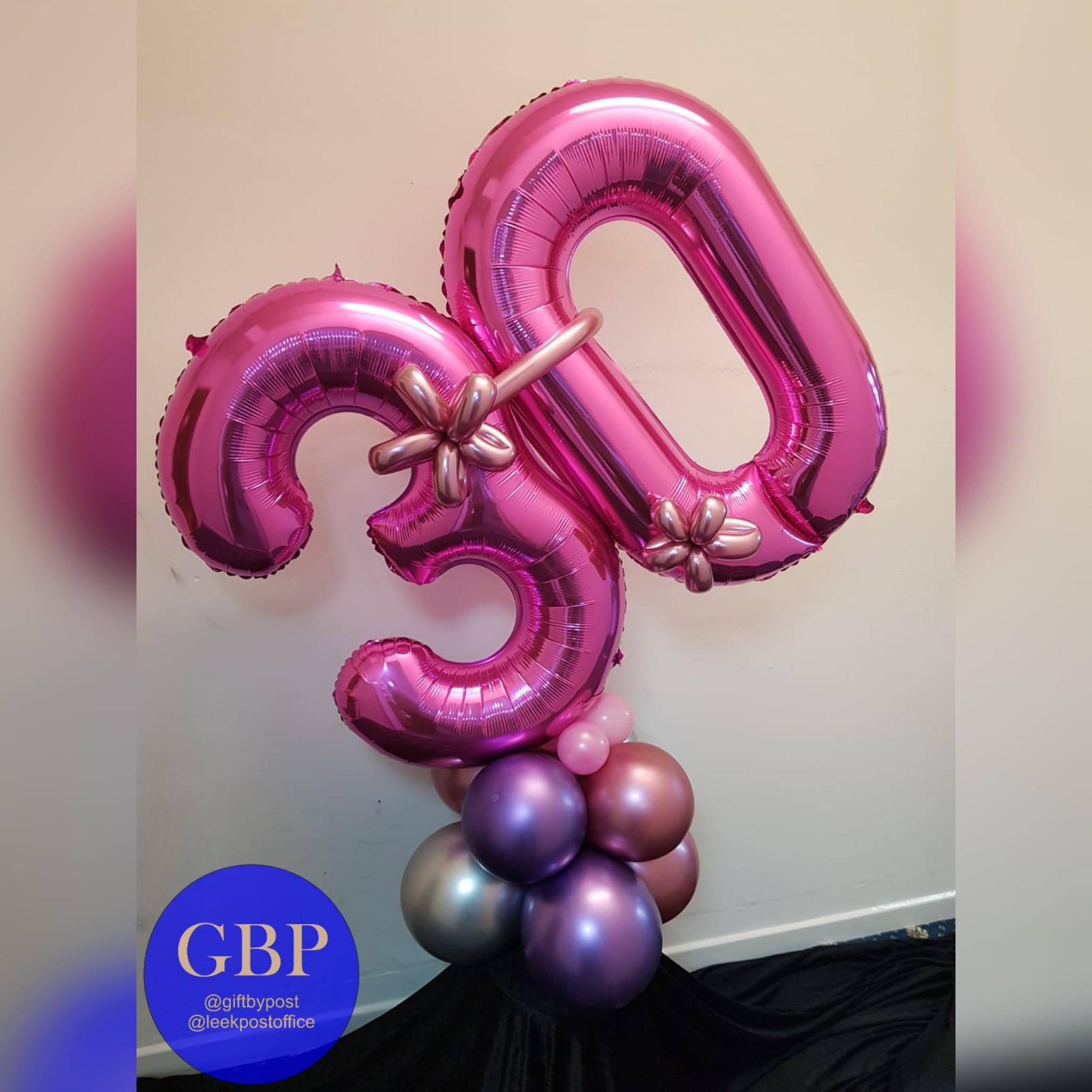 Large Numbers Balloon on a base, Age 30 Pink