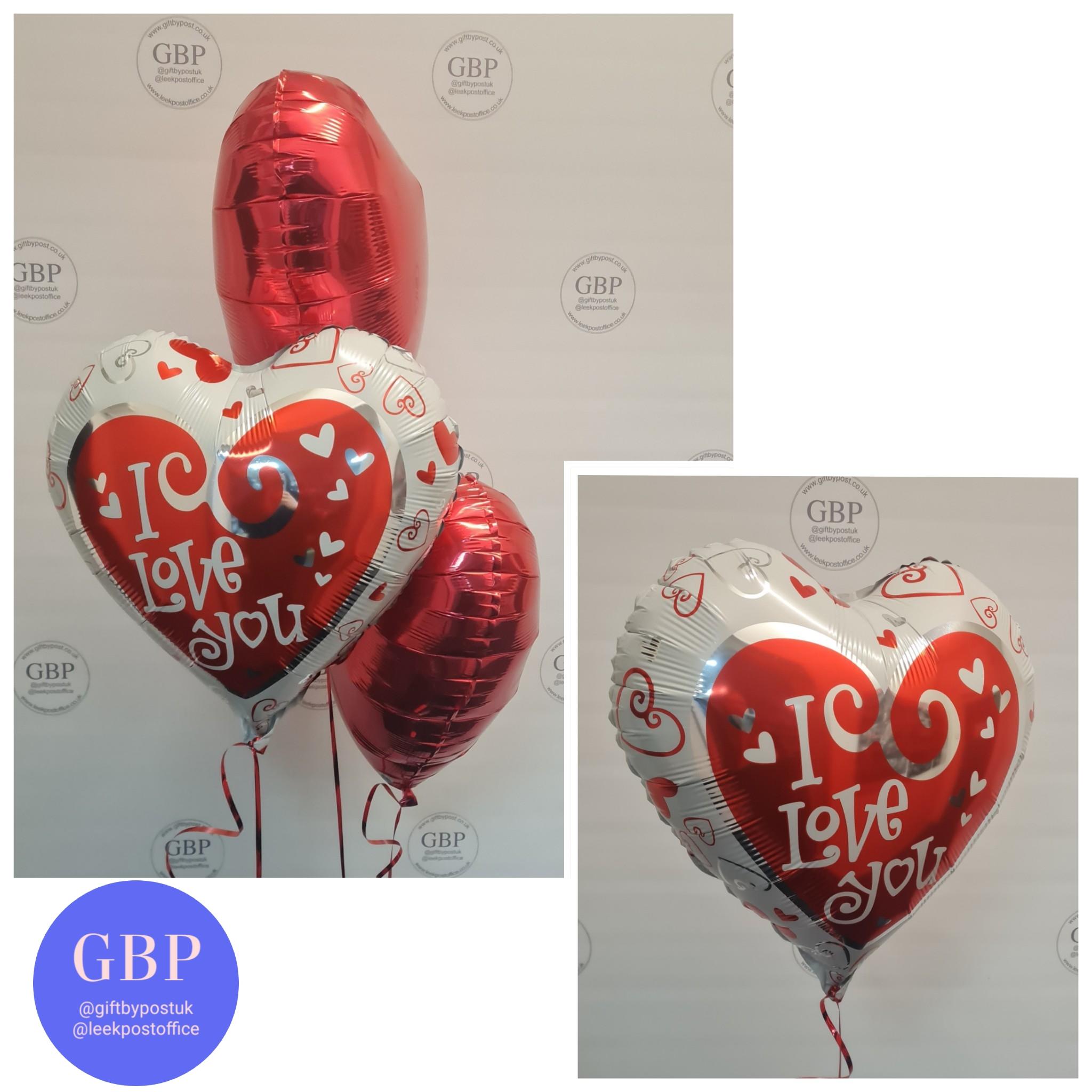Valentines balloons 3 heart foil bouquet I Love You
