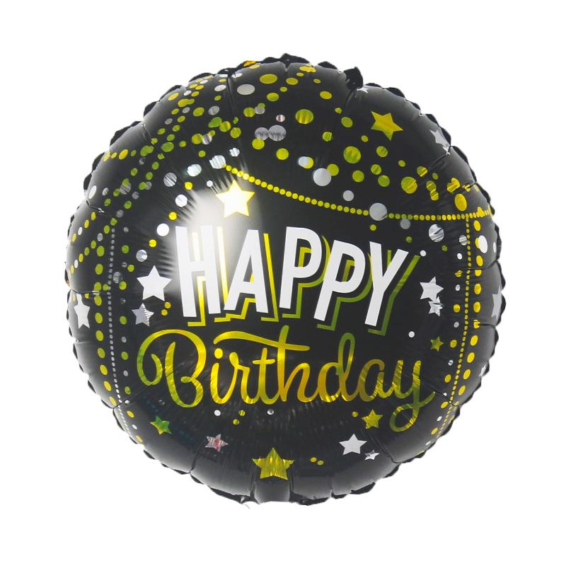 Single inflated helium balloon - Happy Birthday - Black & Gold
