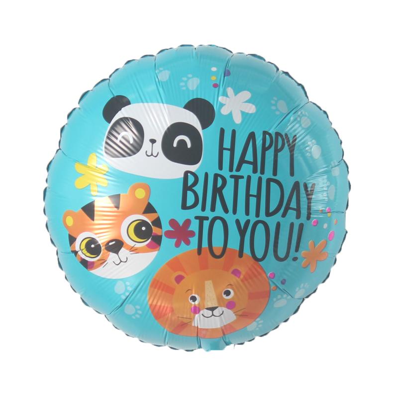 Single inflated helium balloon - Happy Birthday - Animals